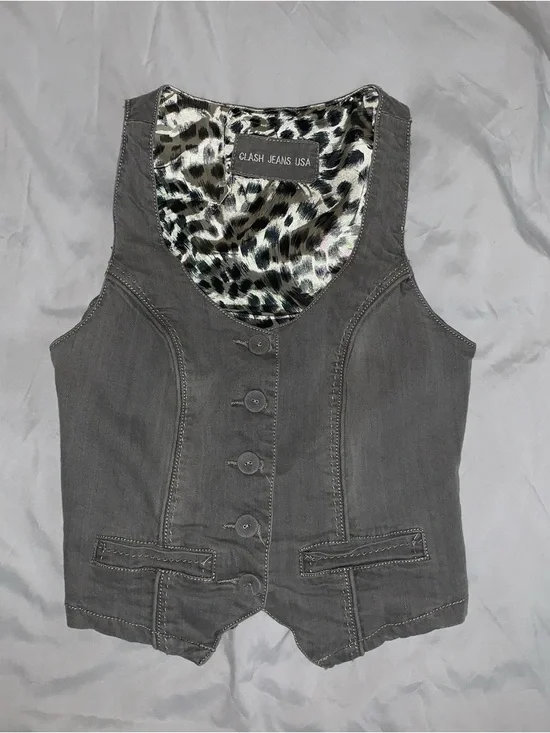 Vintage Y2K Clash Buckle Vest Gray Cotton Clash Jeans USA - Picture 1 of 5